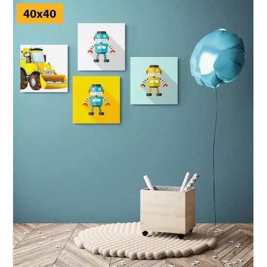 Set obrazů roboti na veselém pozadí