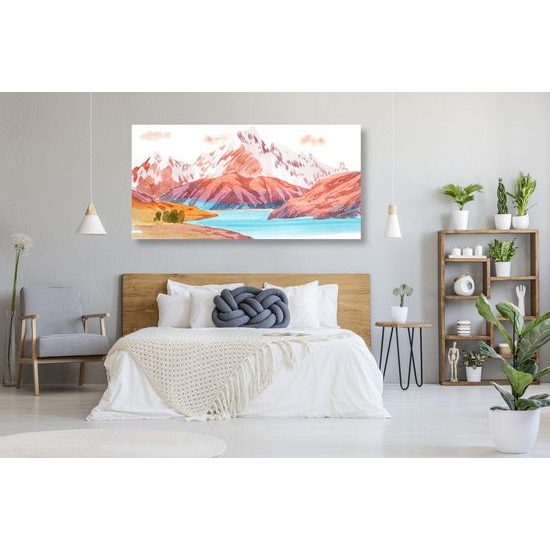 Obraz malba řeky uprostřed hor