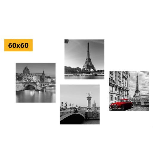 Set obrazů retro červené auto v Paříži