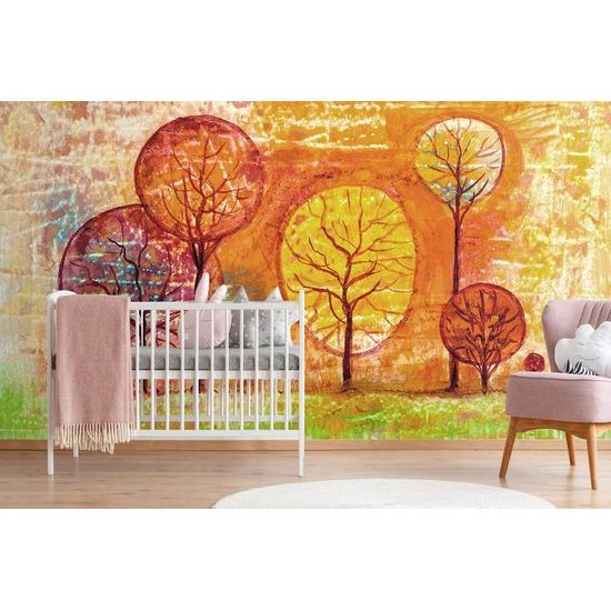 Tapeta neobvyklé stromy v odstínech oranžové