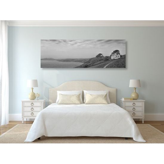 Obraz dům u moře v černobílém provedení