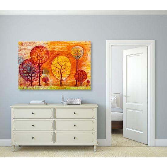 Obraz neobvyklé stromy v odstínech oranžové