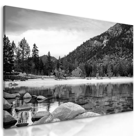 Obraz horské pleso v černobílém provedení
