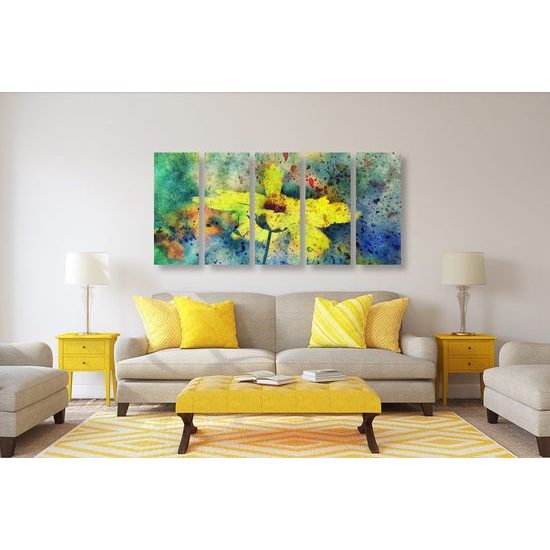 5-dílný obraz květ v retro provedení