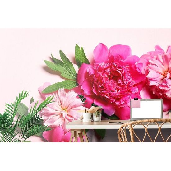 Samolepící fototapeta růžové květy pivoňky