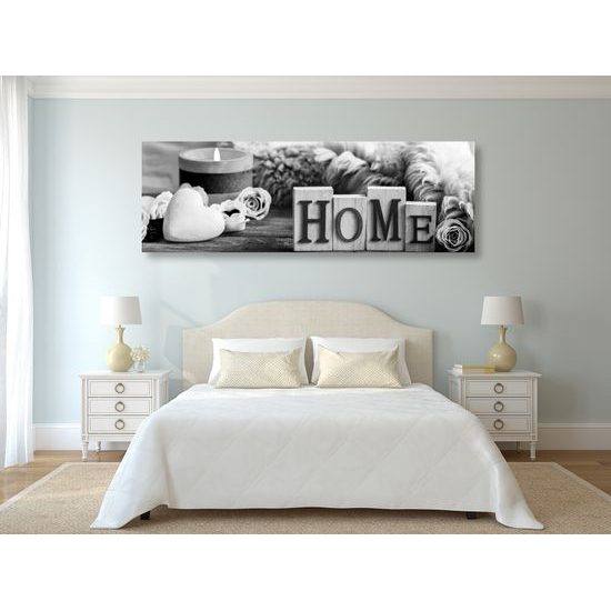 Obraz romantické zátiší s nápisem Home v černobílém provedení