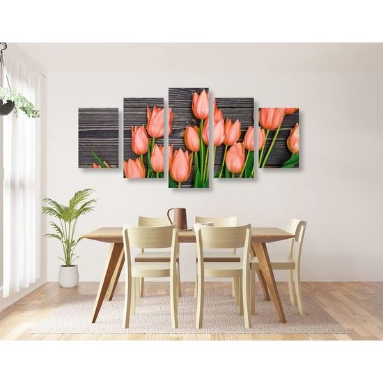 5-dílný obraz krásné tulipány v jarní zahradě