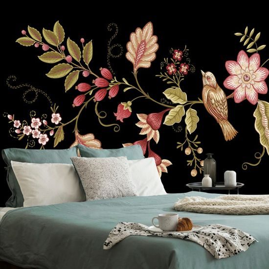 Tapeta ptáček na větvičce v lidovém provedení