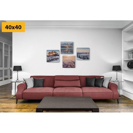 Set obrazů husté oblaka nad zasněženou krajinou