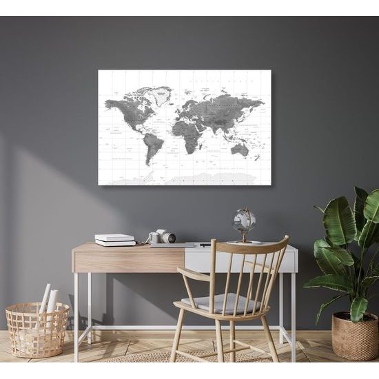 Obraz na korku stylová černobílá mapa