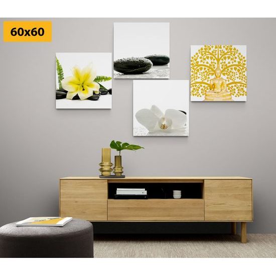 Set obrazů něžné Feng Shui prvky na bílém pozadí