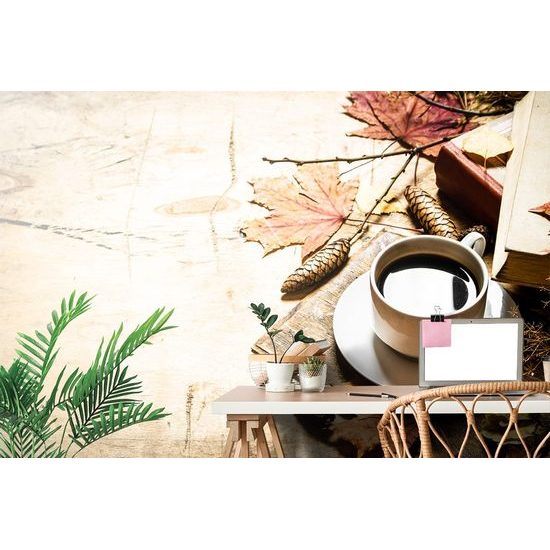 Samolepící fototapeta podzimní zátiší s šálkem kávy