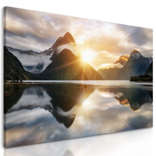 Obraz východ slunce nad jezerem na Novém Zélandu