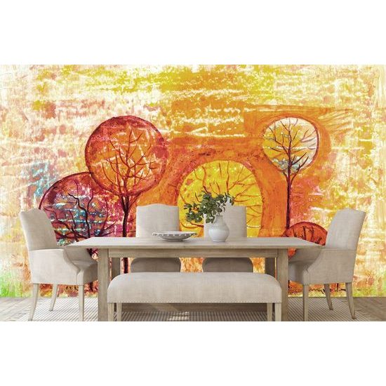 Samolepící tapeta neobvyklé stromy v odstínech oranžové
