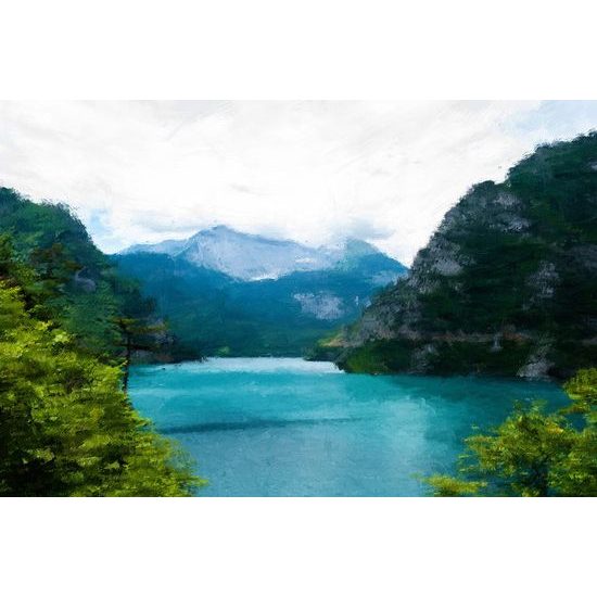 Samolepící tapeta malované tyrkysové jezero