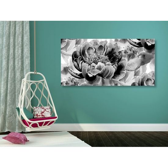 Obraz vintage pivoňky v černobílém provedení