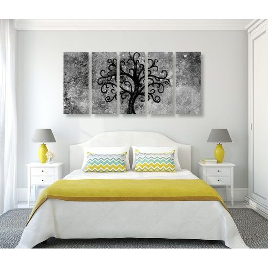 5-dílný obraz černobílý strom života v nekonečném vesmíru