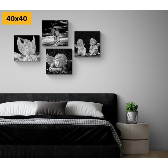 Set obrazů anděle v černobílém provedení