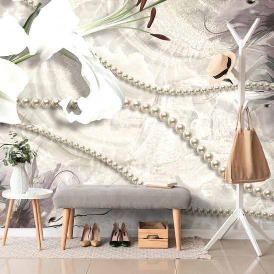 Zajímavá tapeta perly s bílou lilií