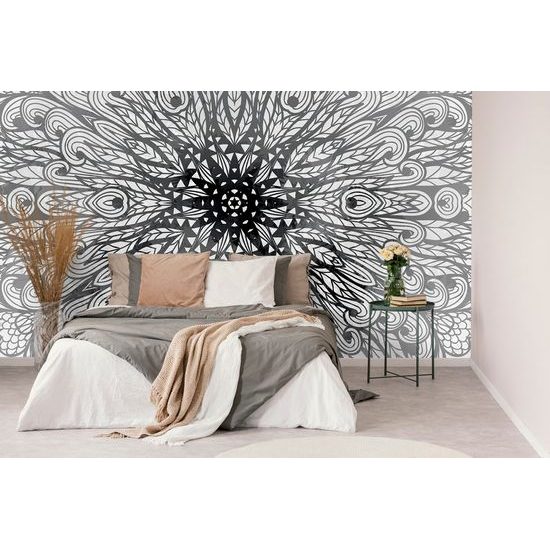 Tapeta zajímavá luxusní Mandala v černobílém provedení
