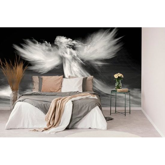 Zajímavá černobílá samolepící tapeta fascinující oblak anděla