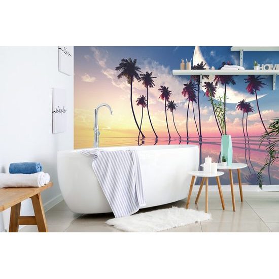 Tapeta exotické palmy při zapadajícím slunci