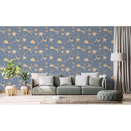 Samolepící tapeta malované květiny v modrém provedení