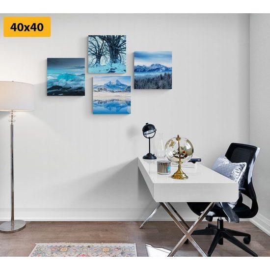 Set obrazů zasněžená příroda