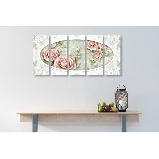 5-dílný obraz nádherné historické růže