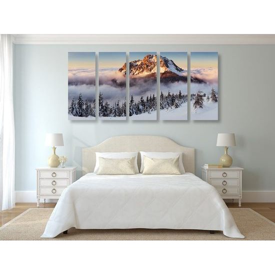 5-dílný obraz zimní Krkonoše v objetí mlhy