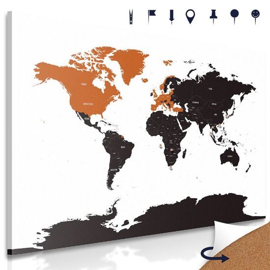Obraz na korku zajímavá mapa na bílém pozadí s oranžovým detailem