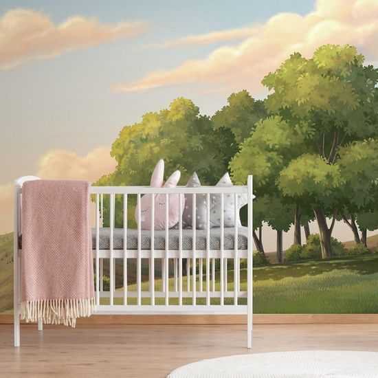 Tapeta kreslená zelená krajinka