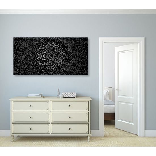 Obraz elegantní Mandala v černobílém provedení