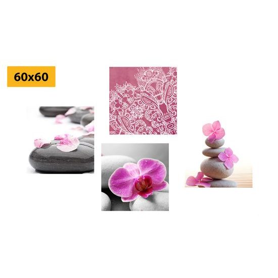 Set obrazů orchidej na pravidelných kamenech