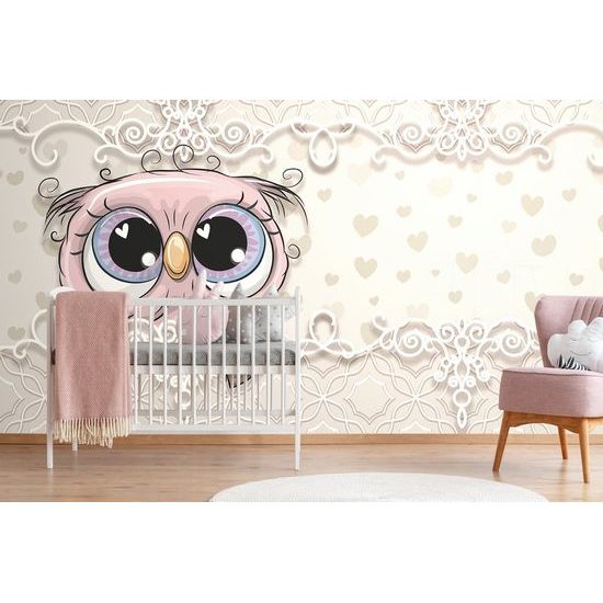 Krásná samolepící tapeta růžová sovička