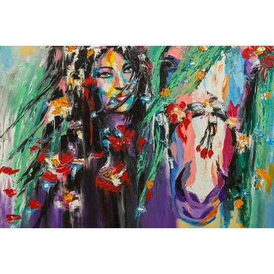 Tapeta malba dívky s koněm