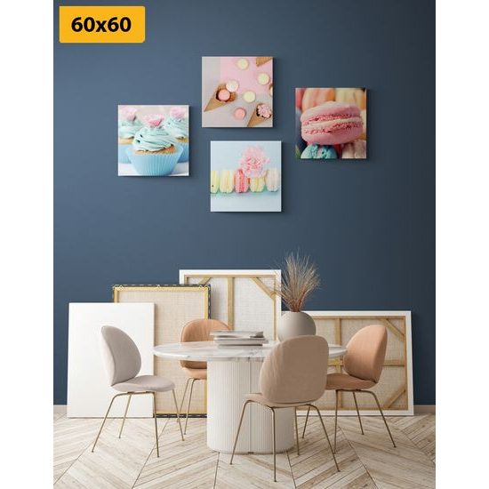 Set obrazů pastelové zákusky