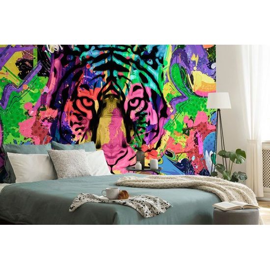 Zajímavá samolepící tapeta pestrobarevná hlava tygra