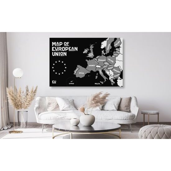 Obraz na korku černobílá mapa zemí evropské unie