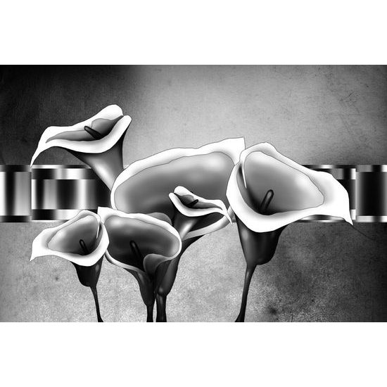 Samolepící tapeta půvabné etno květiny kaly v černobílém provedení