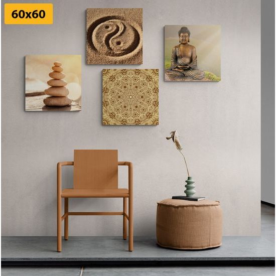 Set obrazů Feng Shui v odstínech hnědé