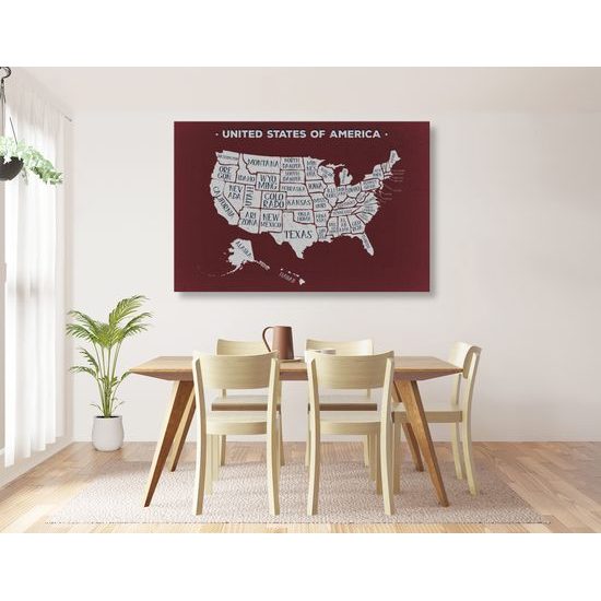 Obraz moderní mapa USA s bordó pozadím