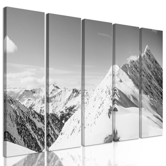 5-dílný obraz nekonečné kopce v černobílém provedení