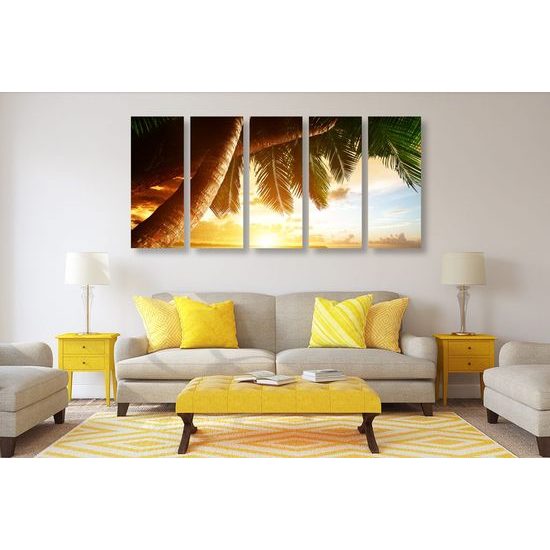 5-dílný obraz východ slunce v tropickém ráji