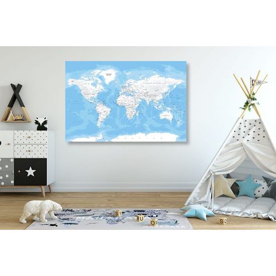 Obraz bílo-modrá mapa světa