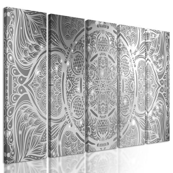 5-dílný obraz černobílá galaktická Mandala