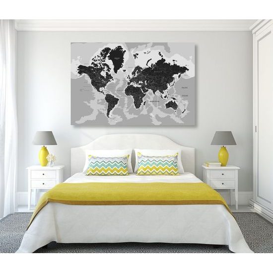 Obraz na korku podrobná mapa světa v černobílém provedení