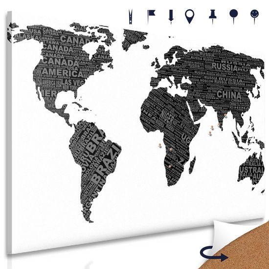 Obraz na korku moderní černobílá mapa