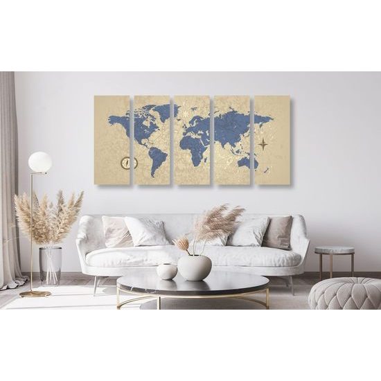5-dílný obraz vintage mapa světa
