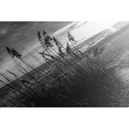 Obraz černobílý západ slunce z pláže